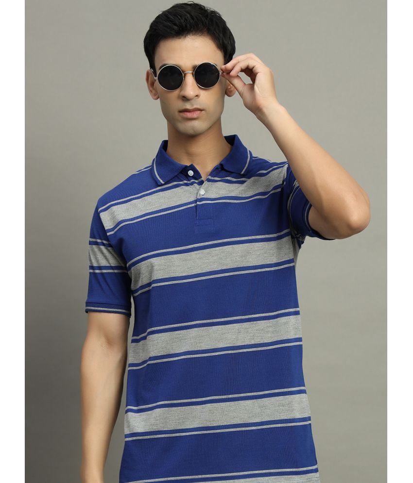     			GET GOLF Cotton Blend Regular Fit Striped Half Sleeves Men's Polo T Shirt - Blue ( Pack of 1 )