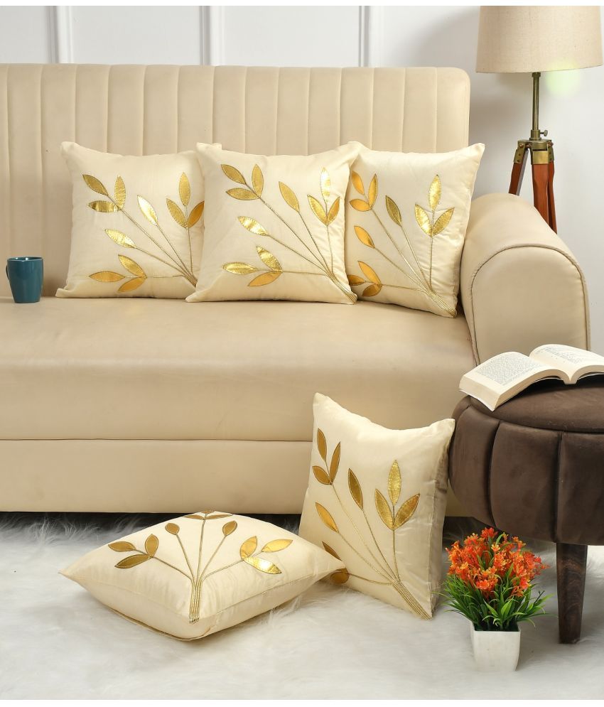     			GoCose Home Set of 5 Cotton Nature Square Cushion Cover (40X40)cm - Gold