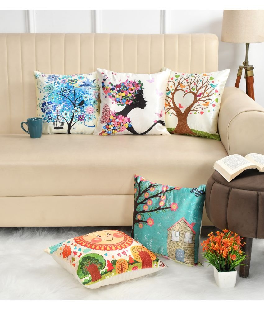     			GoCose Home Set of 5 Cotton Nature Square Cushion Cover (40X40)cm - Multicolor