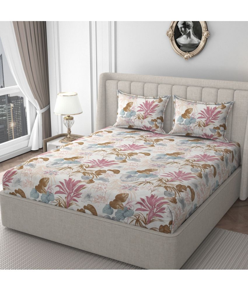     			HIDECOR Microfibre Floral Printed Fitted 1 Bedsheet with 2 Pillow Covers ( King Size ) - Multi