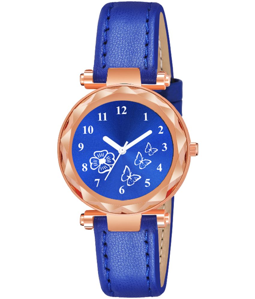     			KIARVI GALLERY Blue Leather Analog Womens Watch