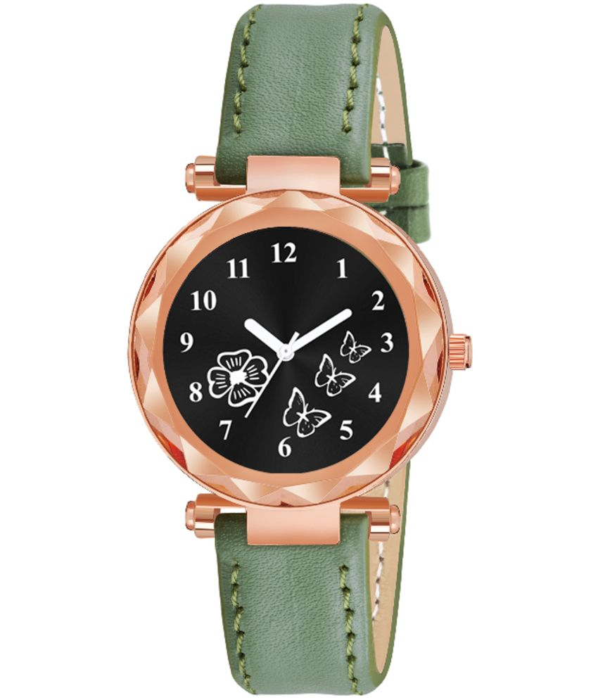     			KIARVI GALLERY Green Leather Analog Womens Watch