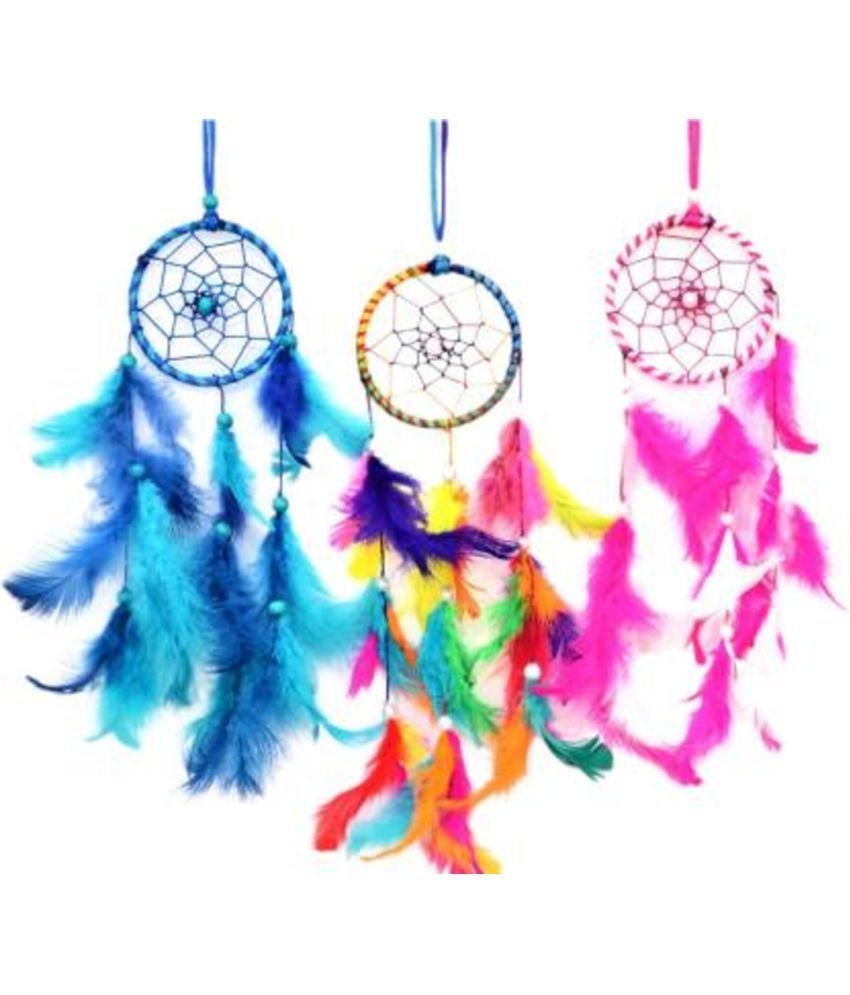     			Lucky Traders Multicolor Feather Dream Catcher - Pack of 3 ( 22 X 8 cms )