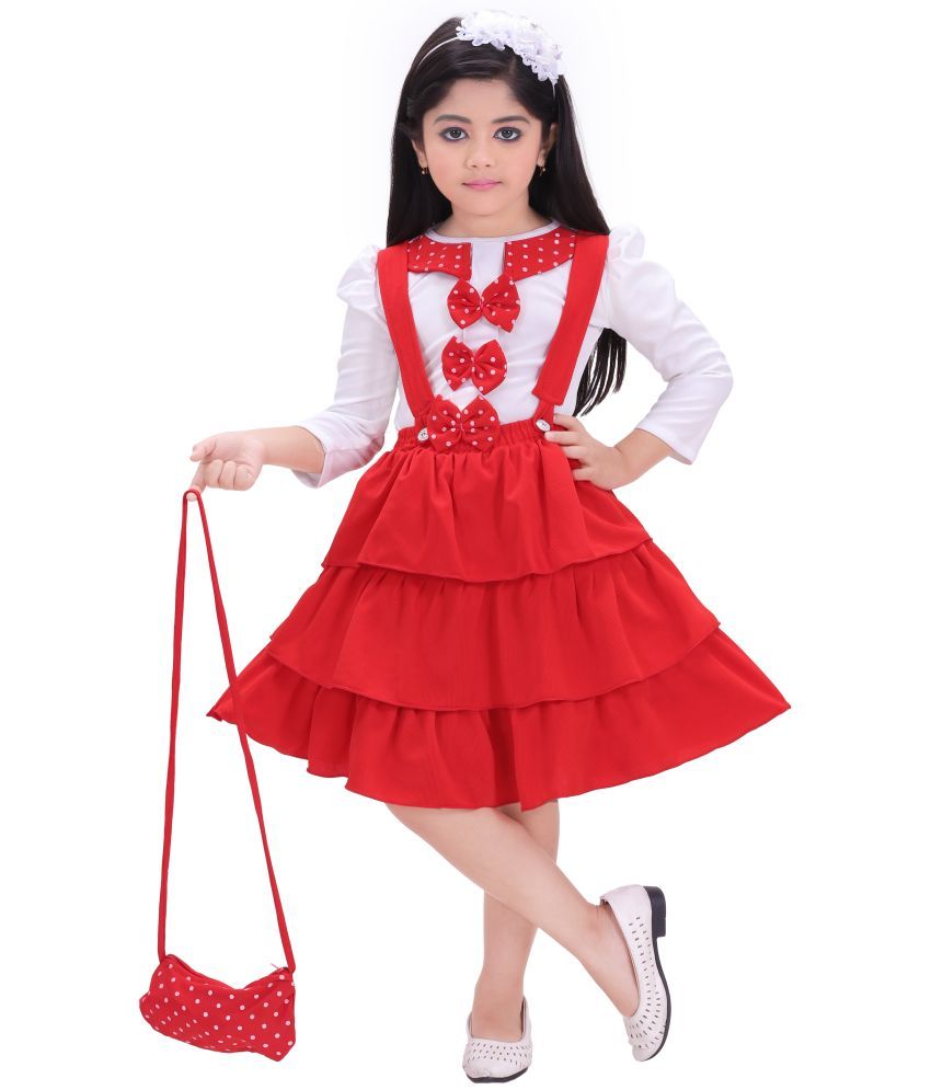     			NIPU CREATION Red Cotton Blend Girls A-line Dress ( Pack of 1 )