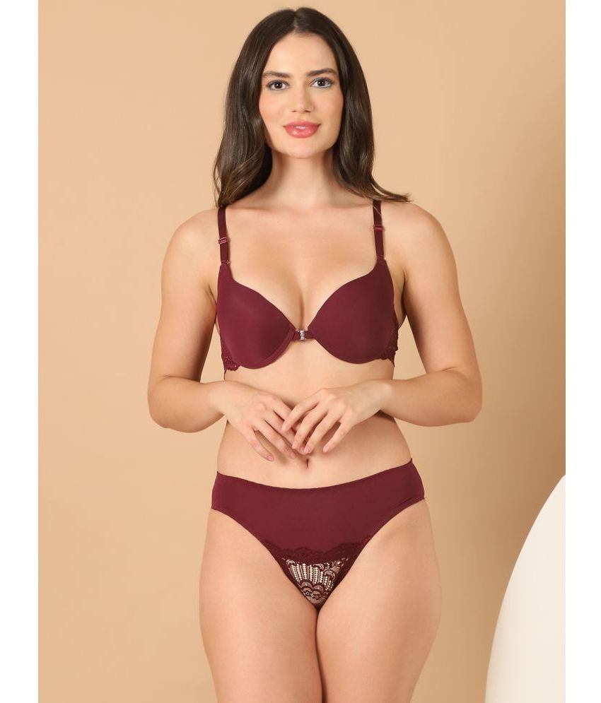     			PrettyCat Polyester Women's Bra & Panty Set ( Burgundy ) Hot Lingerie