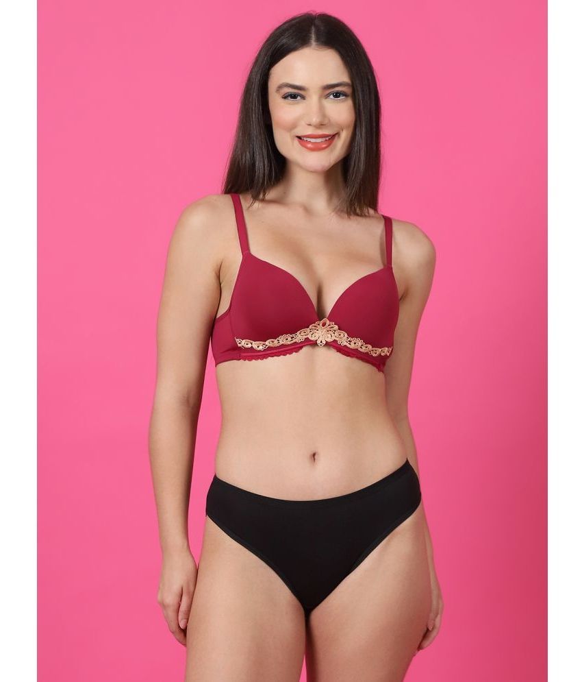     			PrettyCat Burgundy Hot Lingerie Polyester Women's Bra & Panty Set ( Pack of 1 )