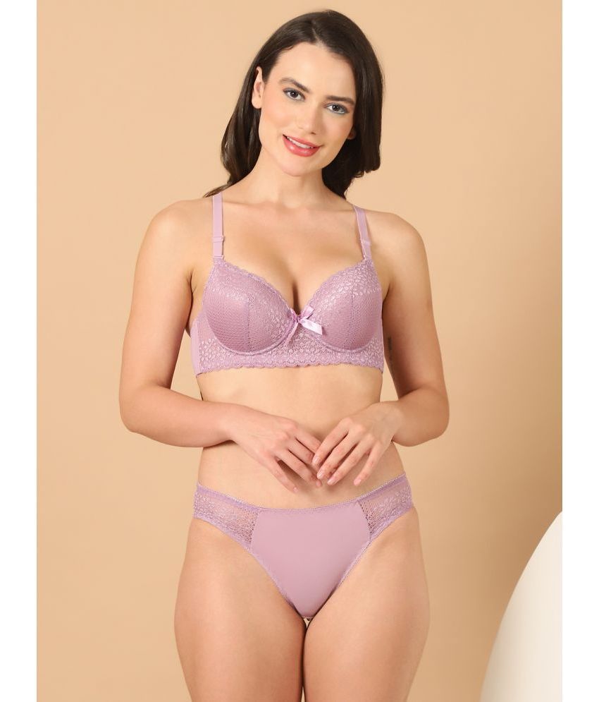     			PrettyCat Mauve Hot Lingerie Lace Women's Bra & Panty Set ( Pack of 1 )