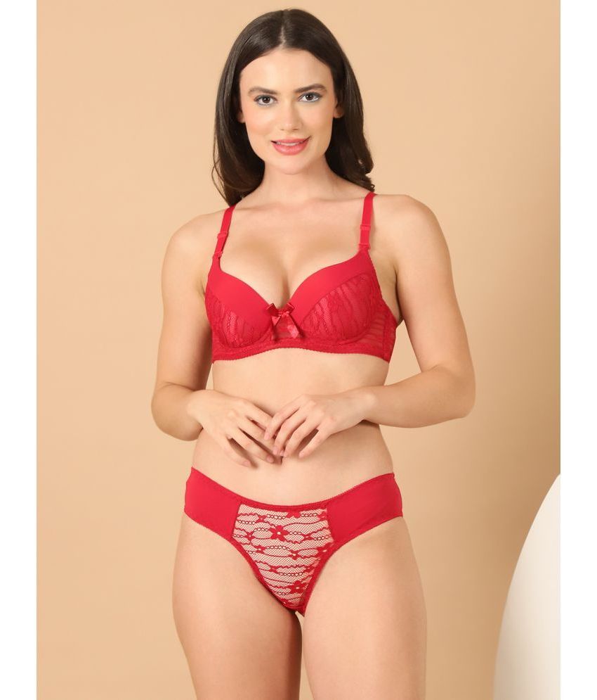     			PrettyCat Lace Women's Bra & Panty Set ( Red ) Hot Lingerie