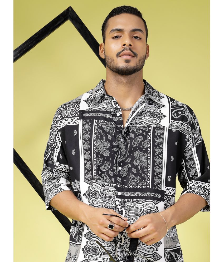     			Rigo Rayon Oversized Fit Printed Half Sleeves Men's Casual Shirt - Black ( Pack of 1 )