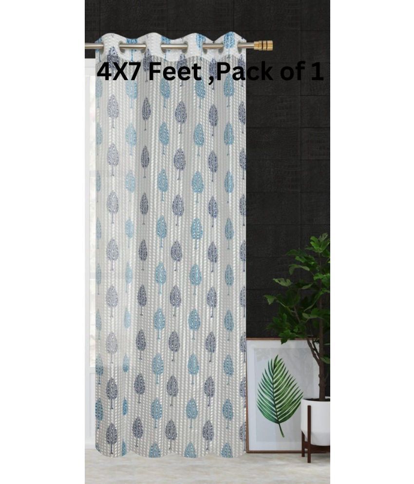     			SWIZIER Floral Printed Semi-Transparent Eyelet Curtain 7 ft ( Pack of 1 ) - Blue