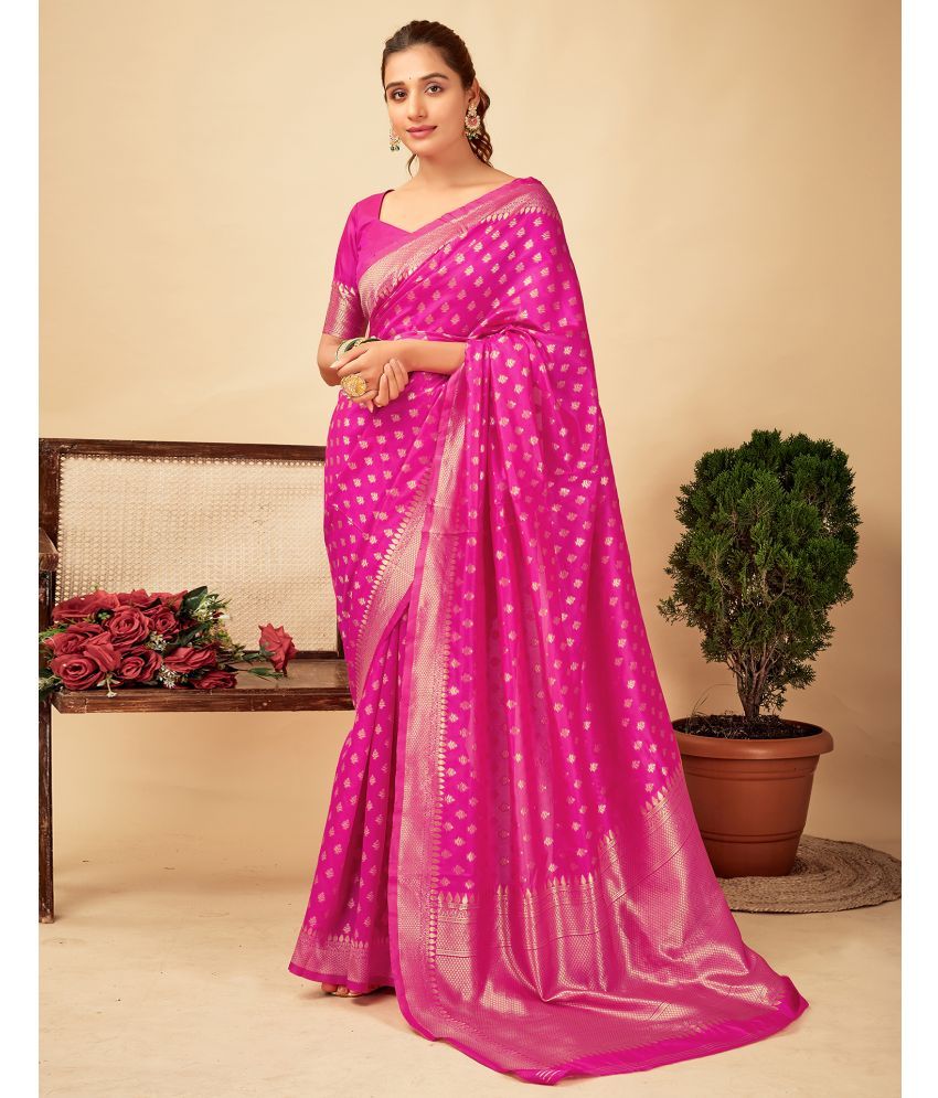     			Samah Silk Blend Self Design Saree With Blouse Piece - Magenta ( Pack of 1 )