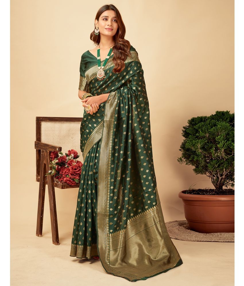     			Samah Silk Blend Self Design Saree With Blouse Piece - Green ( Pack of 1 )