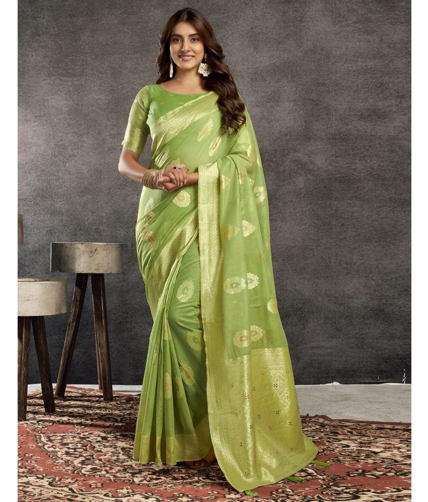     			Samah Silk Blend Self Design Saree With Blouse Piece - Green ( Pack of 1 )