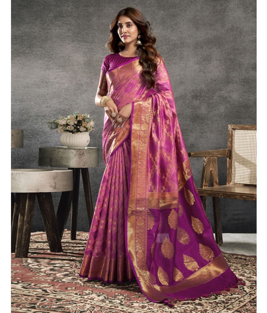     			Samah Silk Blend Woven Saree With Blouse Piece - Purple ( Pack of 1 )