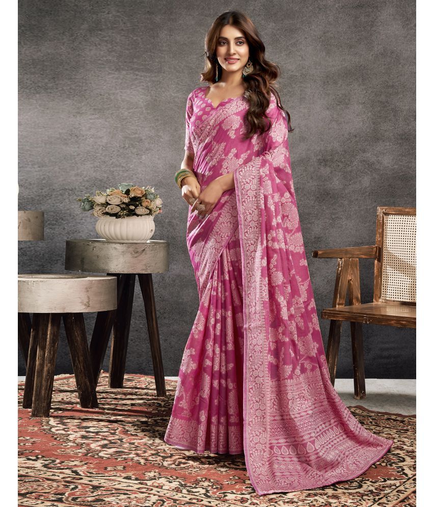     			Satrani Cotton Blend Self Design Saree With Blouse Piece - Pink ( Pack of 1 )