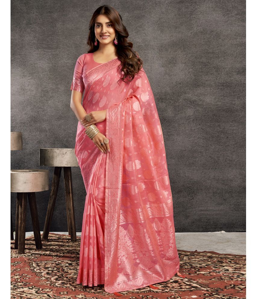     			Satrani Silk Blend Self Design Saree With Blouse Piece - Rose Gold ( Pack of 1 )