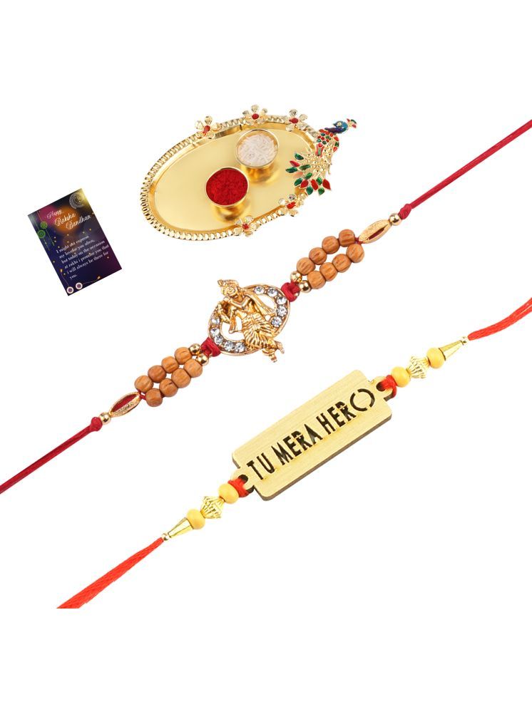     			Bhaiya Rakhi " Tu Mera Hero" Deginer Pendant With Designer Look"KRISHNA JI "Rakhi Combo For Bhaiya With Roli Chawal And Greeting Card 1 Kankawati Pooja Thali