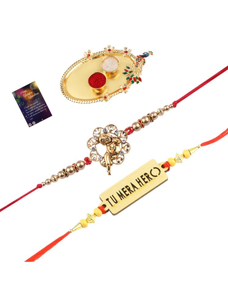     			Bhaiya Rakhi " Tu Mera Hero" Deginer Pendant With Designer Look"BAL GOPAL"Rakhi Combo For Bhaiya With Roli Chawal And Greeting Card 1 Kankawati Pooja Thali