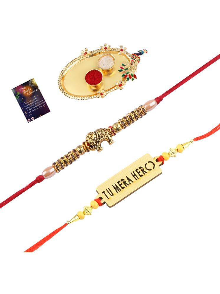     			Bhaiya Rakhi " Tu Mera Hero" Deginer Pendant With Designer Look "Elephant" Rakhi Combo For Bhaiya With Roli Chawal And Greeting Card 1 Kankawati Pooja Thali