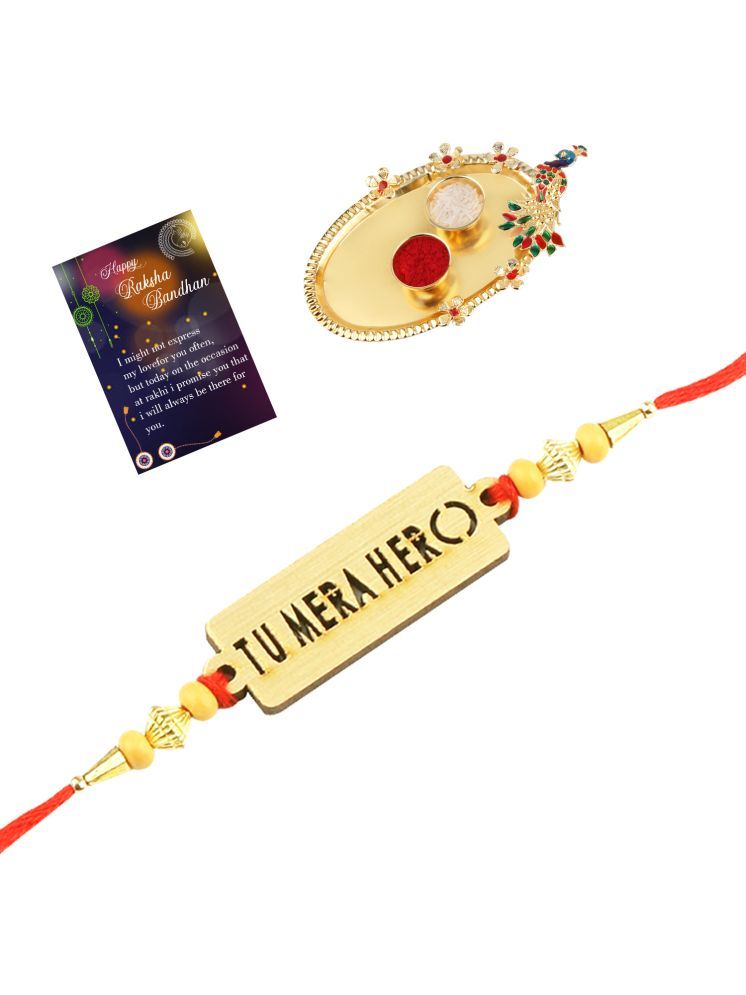     			Charm Bhaiya Rakhi " Tu Mera Hero" Deginer Pendant For Bhaiya/Brother/Bhai With Roli Chawal And 1 Greeting Card 1 Kankawati Pooja Thali