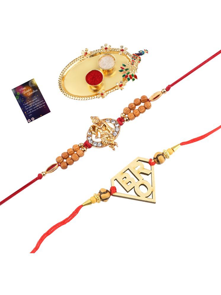     			Elegant Bhaiya Rakhi " BHAI" Designe With Designer Look"KRISHNA JI "Rakhi Combo For Bhaiya With Roli Chawal And Greeting Card 1 Kankawati Pooja Thali