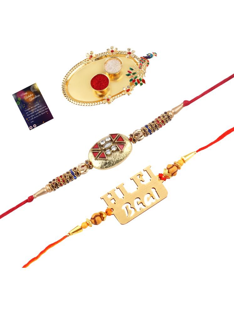     			Elegant Bhaiya Rakhi " HI-FI BHAI" Designer Pendent With Designer Look Rakhi Combo For Bhaiya With Roli Chawal And Greeting Card 1 Kankawati Pooja Thali