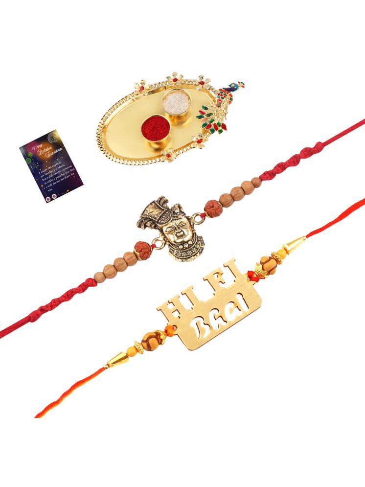     			Elegant Bhaiya Rakhi " HI-FI BHAI" Designer Pendent Rakhi Combo For Bhaiya With Roli Chawal And Greeting Card 1 Kankawati Pooja Thali