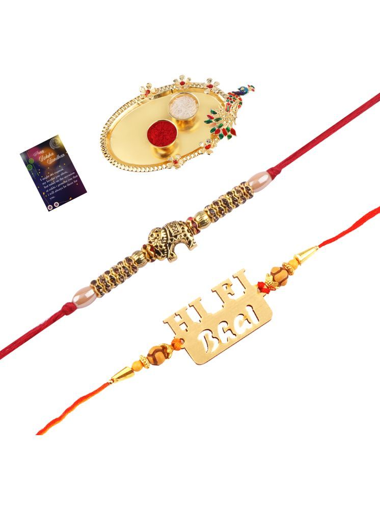     			Elegant Bhaiya Rakhi " HI-FI BHAI" Designer Pendent With Designer Look "Elephant" Rakhi Combo For Bhaiya With Roli Chawal And Greeting Card 1 Kankawati Pooja Thali