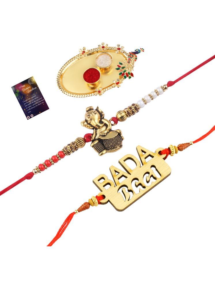     			Exclusive Bhaiya Rakhi " BADA BHAI" Designer Pendent With Designer Look "GANESH JI"Rakhi Combo For Bhaiya With Roli Chawal And Greeting Card 1 Kankawati Pooja Thali