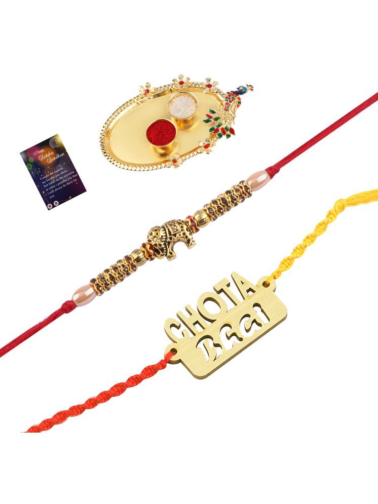     			Exclusive Bhaiya Rakhi " CHOTA BHAI" Designer Pendent With Designer Look "Elephant" Rakhi Combo For Bhaiya With Roli Chawal And Greeting Card 1 Kankawati Pooja Thali