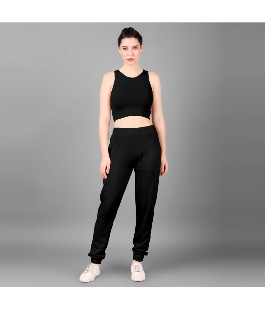     			Fashionfricks Black Solid Joggers Top Set