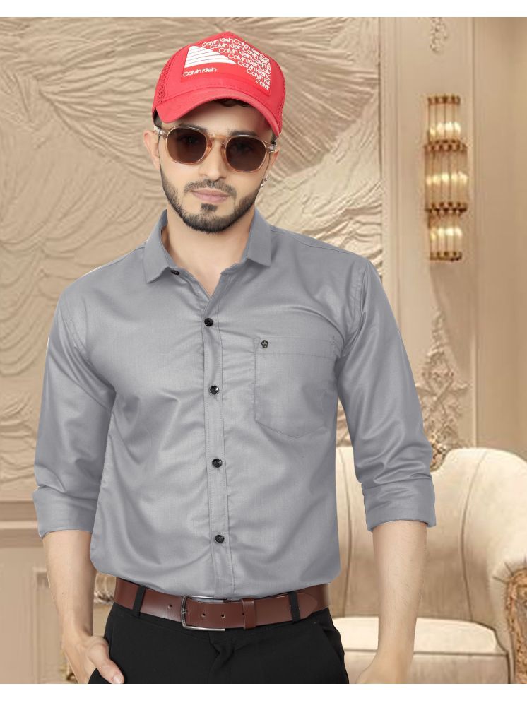     			Fashionfricks Cotton Blend Regular Fit Solids Full Sleeves Men's Casual Shirt - Grey ( Pack of 1 )