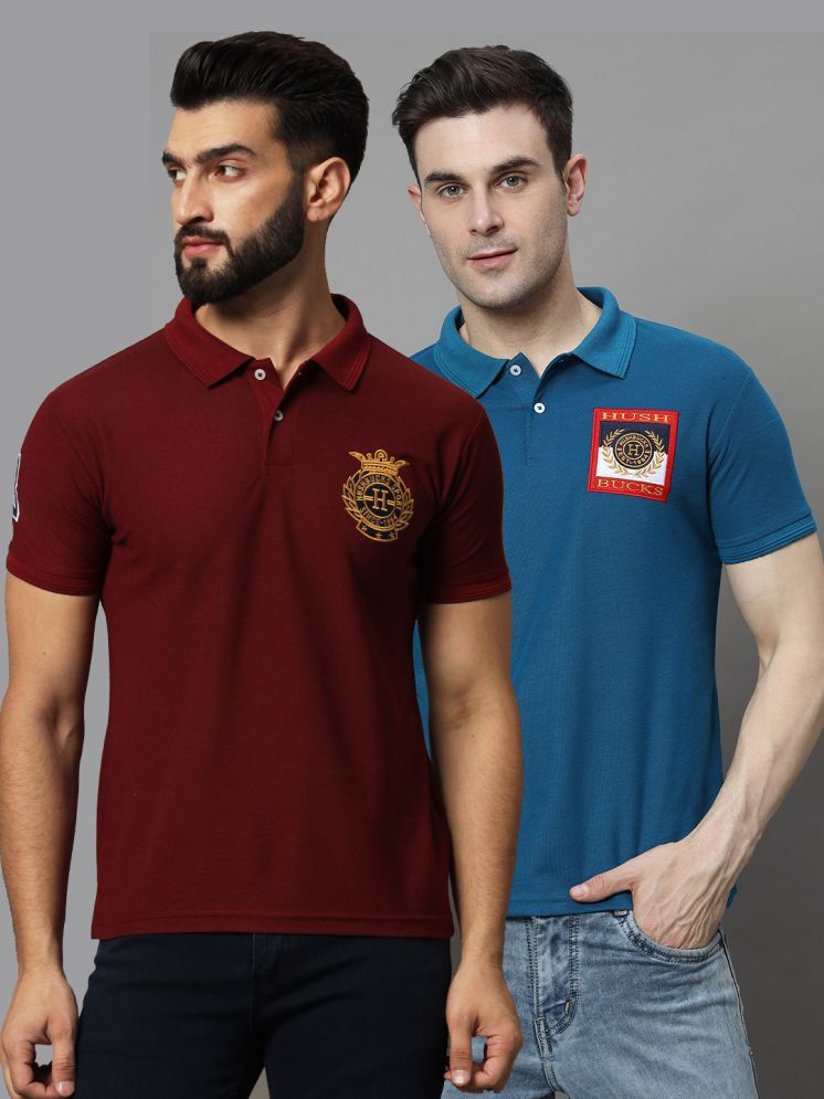     			Hushbucks Pack of 2 Cotton Blend Regular Fit Embroidered Half Sleeves Men's Polo T Shirt ( Maroon )