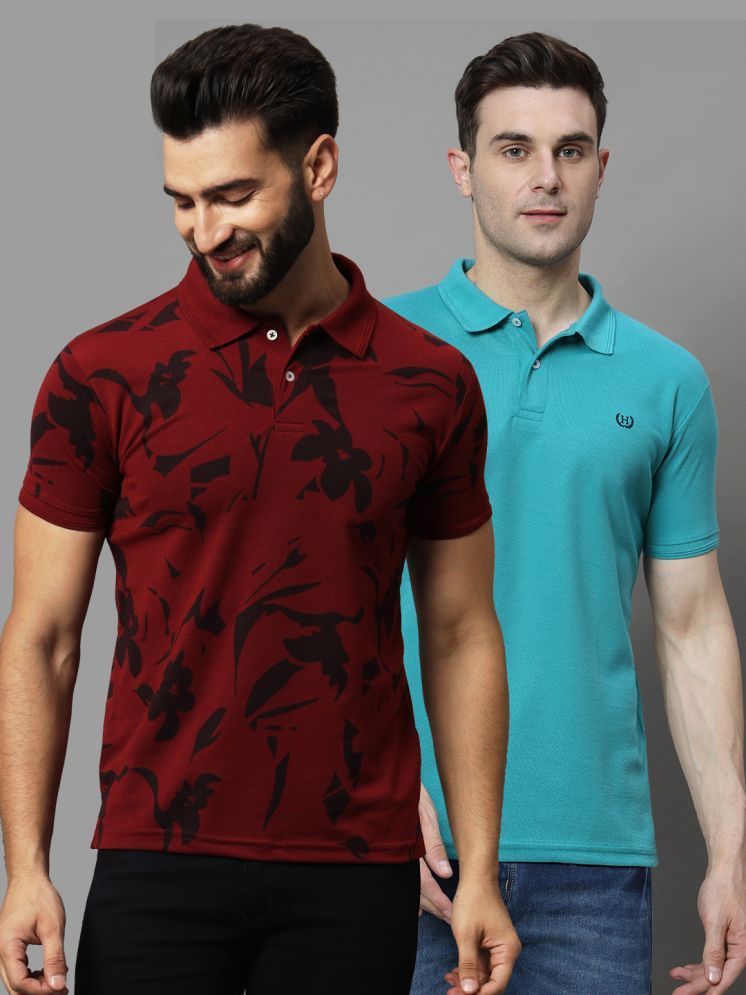     			Hushbucks Pack of 2 Cotton Blend Regular Fit Printed Half Sleeves Men's Polo T Shirt ( Maroon )