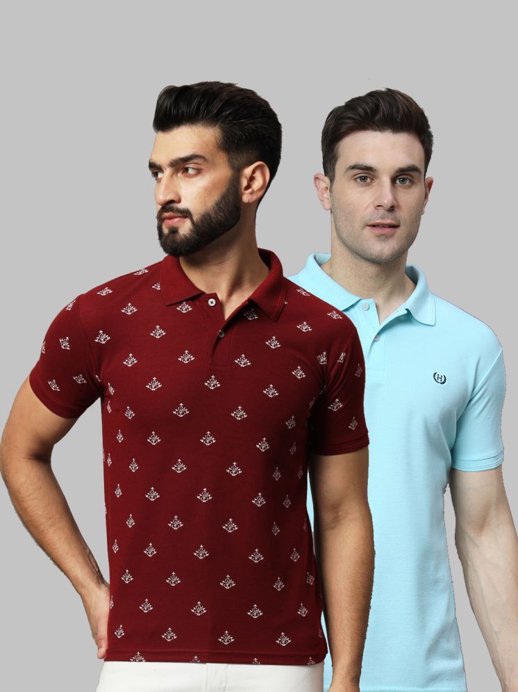     			Hushbucks Pack of 2 Cotton Blend Regular Fit Printed Half Sleeves Men's Polo T Shirt ( Maroon )