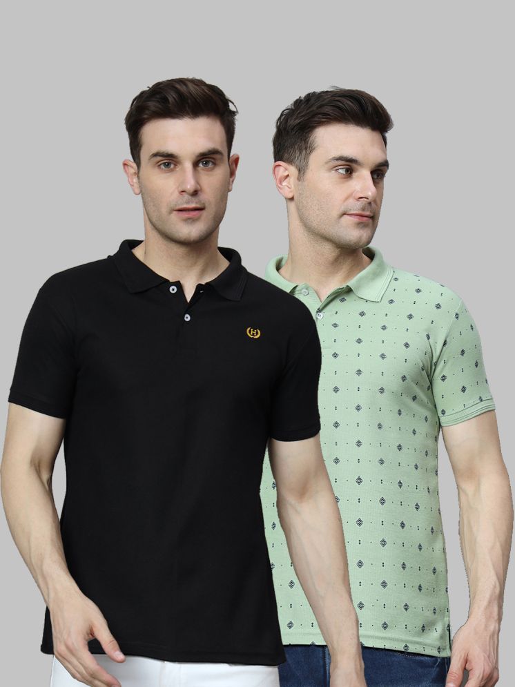     			Hushbucks Pack of 2 Cotton Blend Regular Fit Solid Half Sleeves Men's Polo T Shirt ( Black )