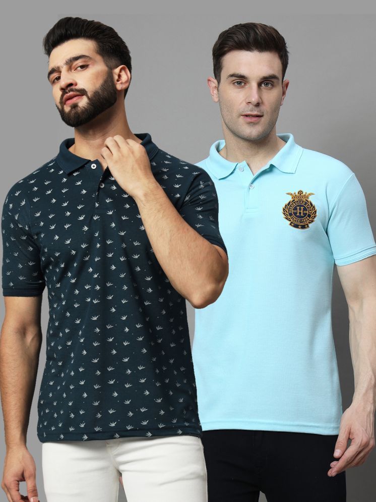     			Hushbucks Pack of 2 Cotton Blend Regular Fit Printed Half Sleeves Men's Polo T Shirt ( Dark Green )