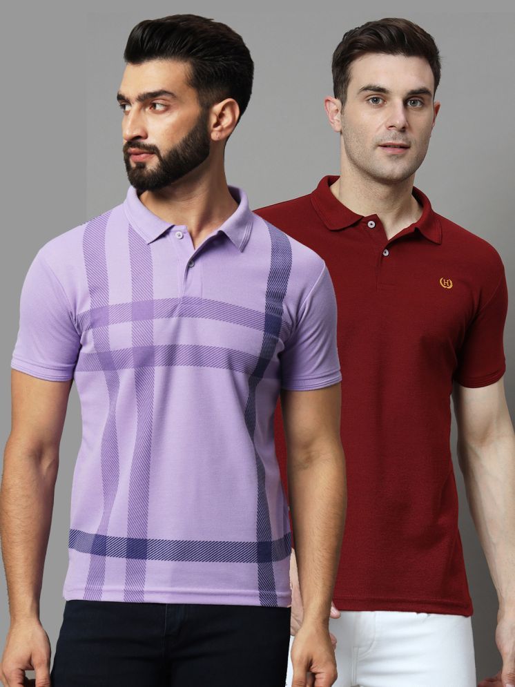     			Hushbucks Pack of 2 Cotton Blend Regular Fit Solid Half Sleeves Men's Polo T Shirt ( Lavender )