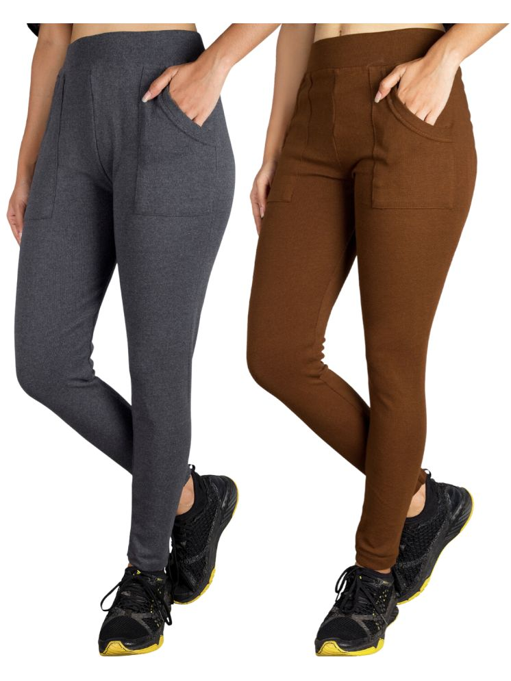     			KARARO JEGGINGS - Cotton Blend Skinny Fit Dark Grey Women's Jeggings ( Pack of 2 )