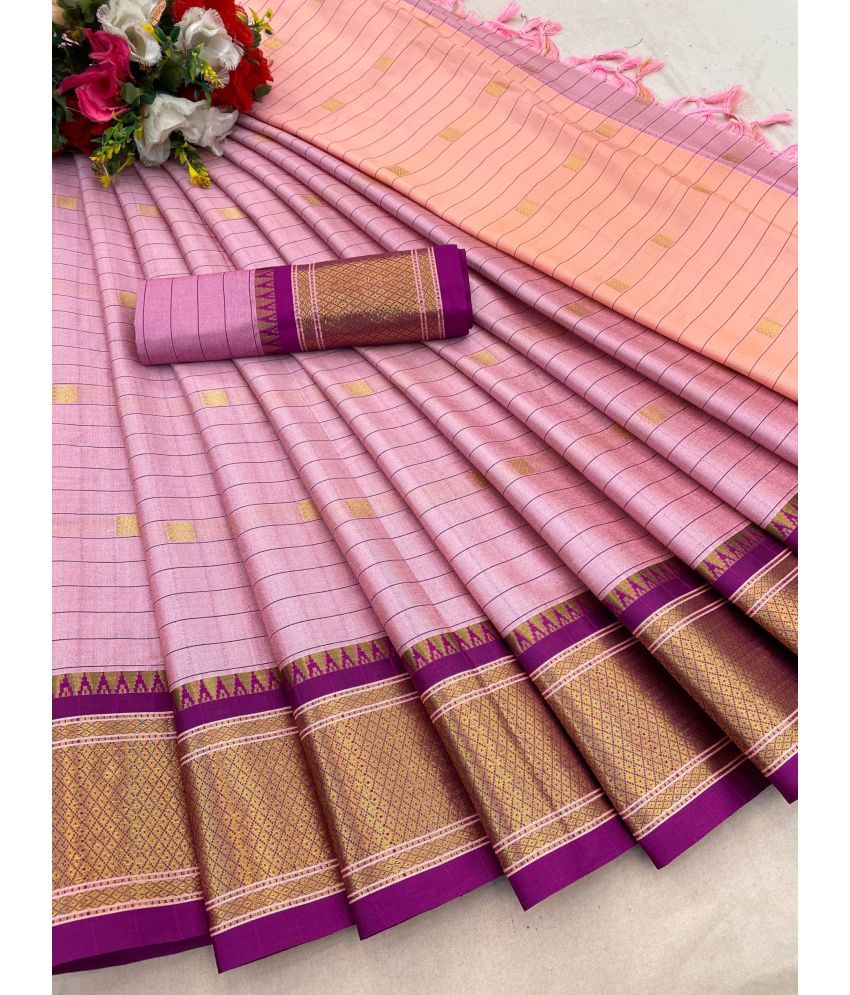     			KanjiQueen Cotton Silk Checks Saree With Blouse Piece - Fluorescent Pink ( Pack of 1 )