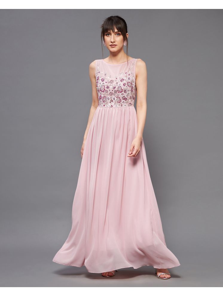     			Miss Chase Georgette Embellished Full Length Women's Gown - Pink ( Pack of 1 )