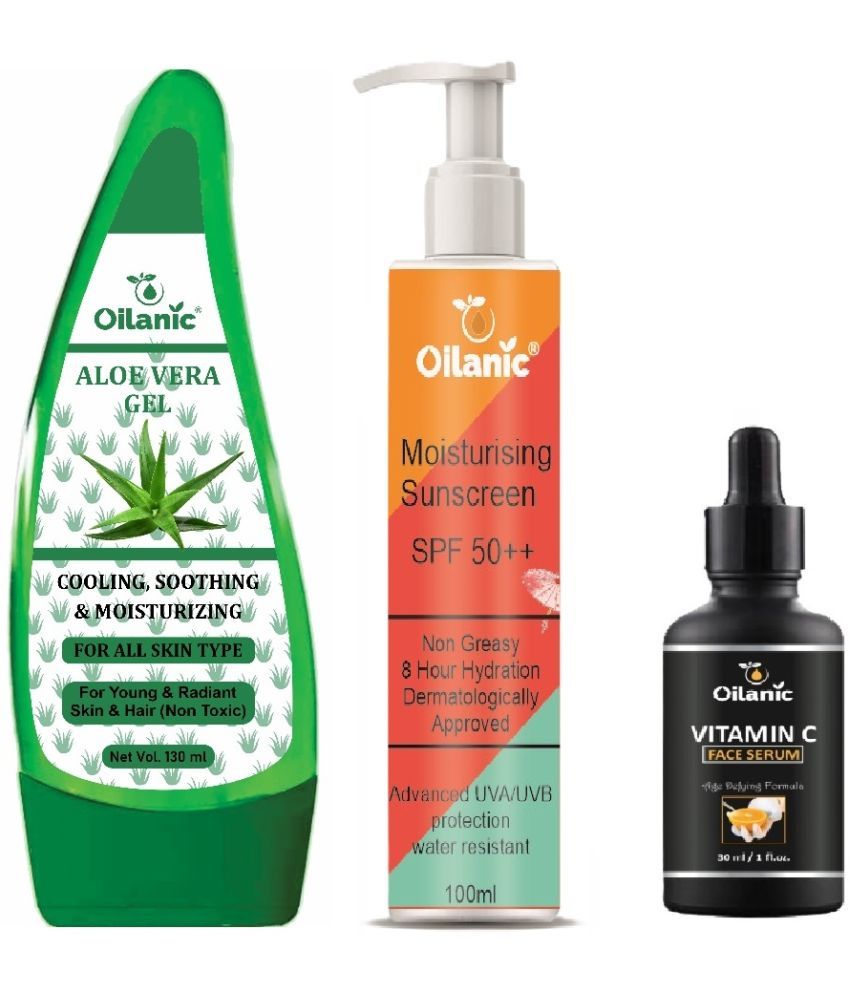     			Pure Aloe vera Gel 130ml, Sunscreen with SPF 50++ Lighweight 100ml & Vitamin C Face Serum 30ml - Combo of 3 Items