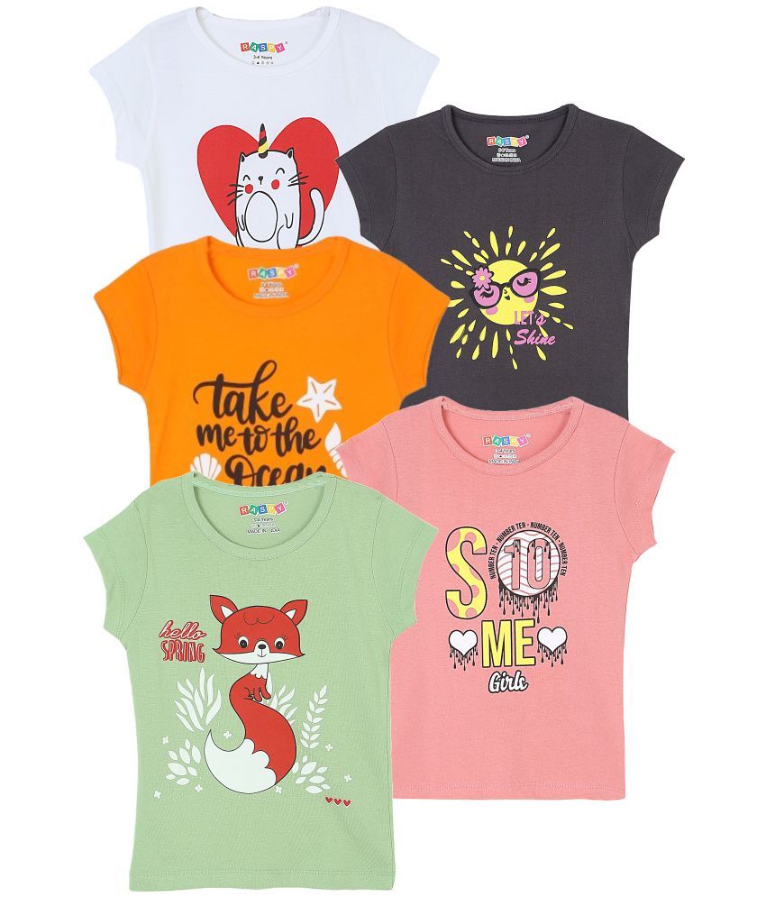     			RASPY Multicolor Cotton Girls T-Shirt ( Pack of 5 )