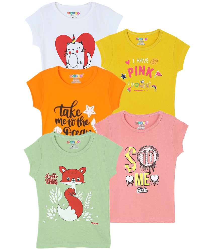     			RASPY Multicolor Cotton Girls T-Shirt ( Pack of 5 )