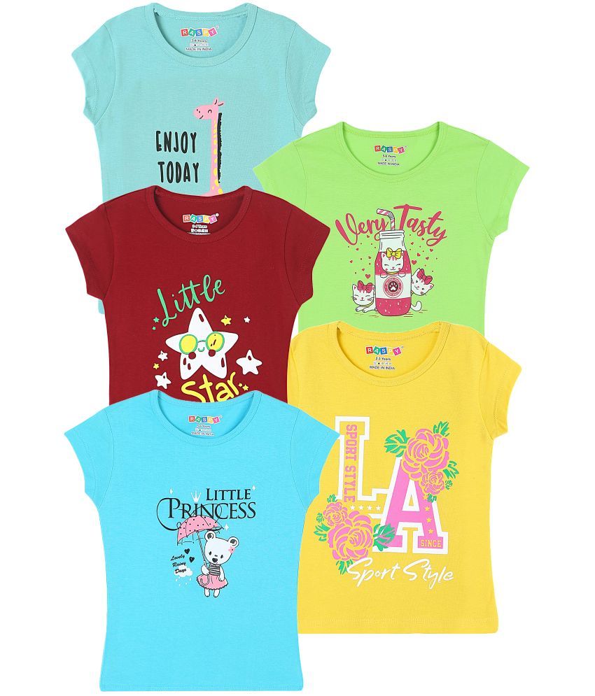     			RASPY Multicolor Cotton Girls T-Shirt ( Pack of 5 )