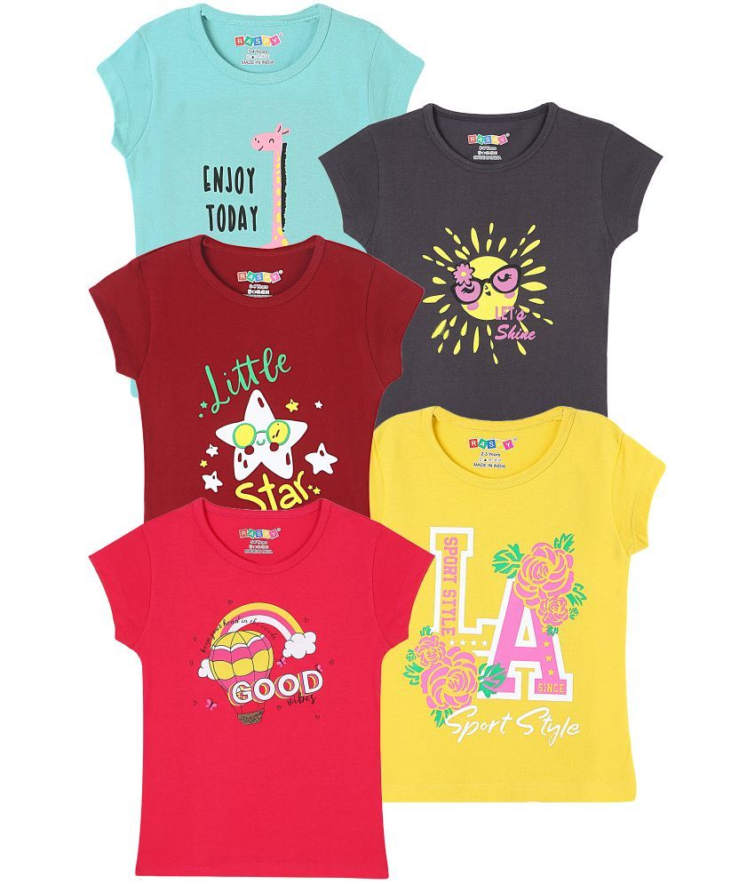     			RASPY Multicolor Cotton Girls T-Shirt ( Pack of 5 )