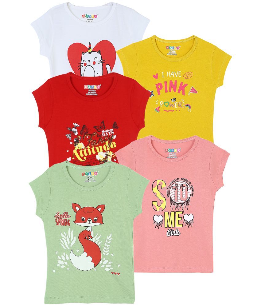     			RASPY Multicolor Cotton Girls T-Shirt ( Pack of 5 )