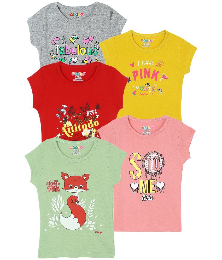     			RASPY Multicolor Cotton Girls T-Shirt ( Pack of 5 )