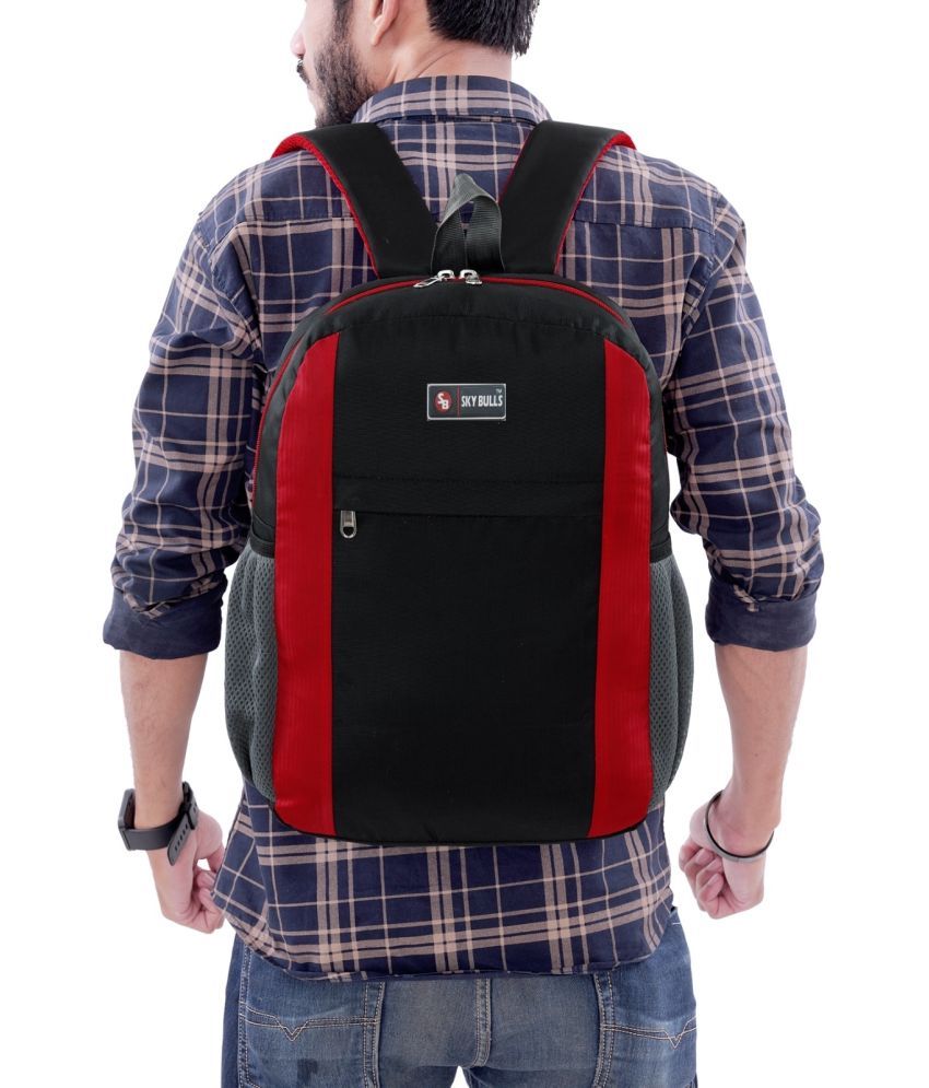     			Sky Bulls Black Fabric Backpack ( 30 Ltrs )