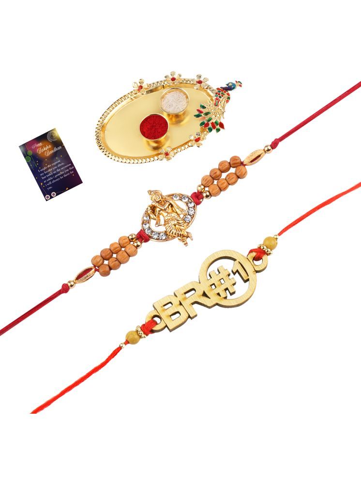     			Stylish Bhaiya Rakhi " BRO" Designer Pendent With Designer Look"KRISHNA JI "Rakhi Combo For Bhaiya With Roli Chawal And Greeting Card 1 Kankawati Pooja Thali